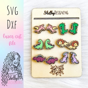 Cute Dino Stud Earrings Bundle Glowforge Svg File, Dinosaur Stud Earrings SVG, Glowforge Laser Cut Earrings, Cute Dinosaur Earrings SVG