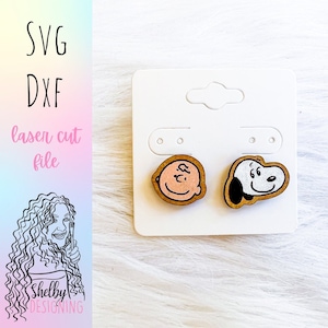 Cute Cartoon Boy & Dog Stud SVG Earrings, Glowforge SVG Stud Earring Files, Thanksgiving/Christmas Earrings SVG Files, Glowforge Earring Svg