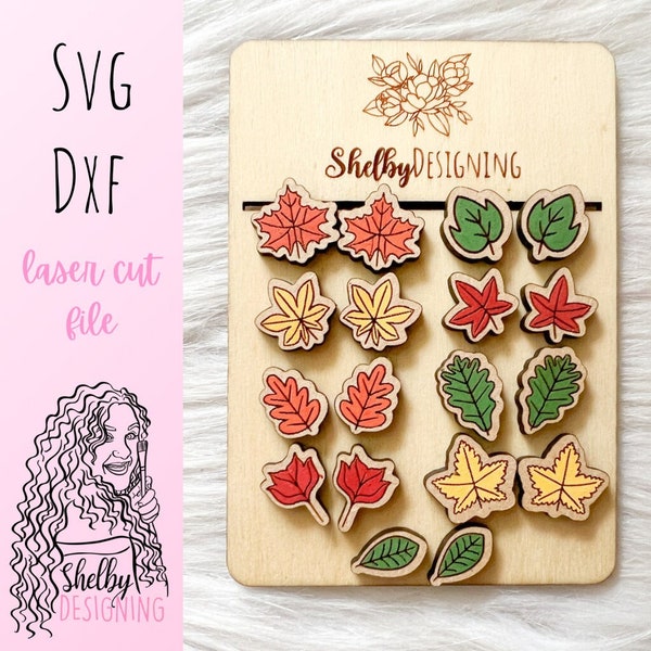 Autumn Leaves Stud Earrings Bundle SVG DXF Laser Cut File | Glowforge Fall Leaves  Earrings SVG File | Fall Autumn Leaves Stud Earrings