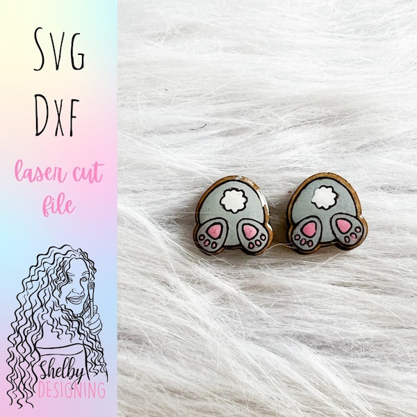 Svg Cute Bunny Bum Stud Earrings, Glowforge SVG Earrings, Cute Easter Bunny Bum Earring SVG, Laser Cut SVG Dxf Earring, Spring Bunny Earring