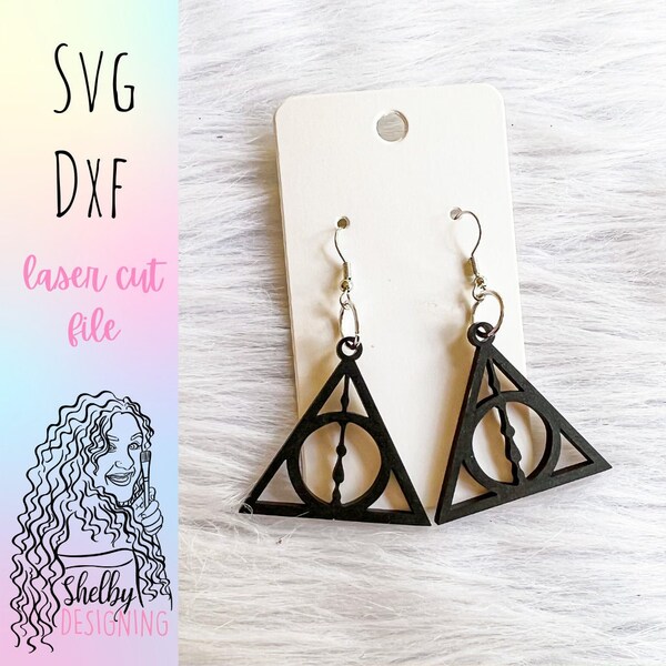 HP Deathly Hallows Dangle Earring Svg Files, Wizard Glowforge Svg Files, Glowforge Laser Cut File Wizard Earrings Svg, Wizard Gift Svg