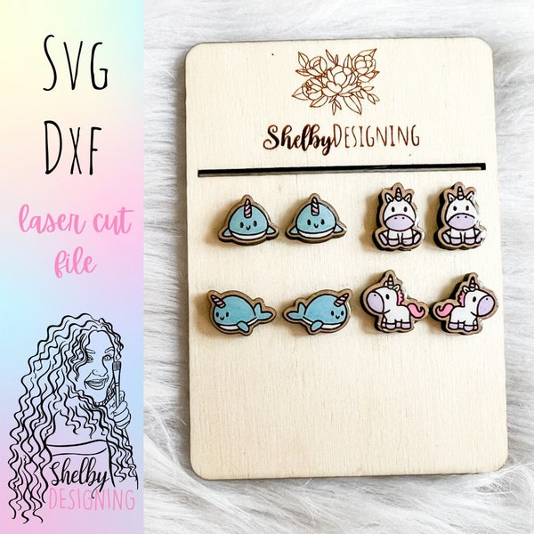 Cute Unicorn & Narwhal Stud Earring Svg Bundle, Glowforge Svg Unicorn Earrings, Laser Cut Narwhal Unicorn Stud Earring Files ShelbyDesigning