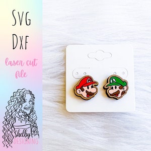 Cute Italian Bros Stud Earrings Glowforge Svg, Video Games Stud Earrings SVG File, Glowforge Laser Cut Earrings Svg Files, Video Game SVG