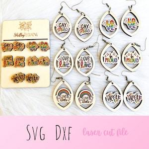 SVG DXF LGBTQ Pride baumeln/Ohrstecker digitale Datei, Glowforge Pride Ohrringe SVG Dxf Datei, Laser geschnittene Pride Ohrring Datei, Gay Pride svg