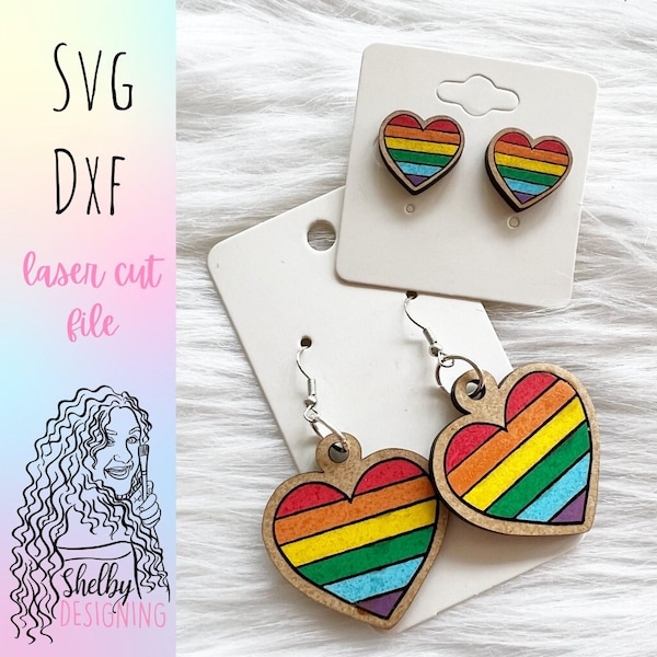 Rainbow Heart Pride Stud/Dangle SVG Earrings, Glowforge SVG Earring Files, Lgbtq Pride Earrings SVG Files, Pride Rainbow Earrings Svg Files