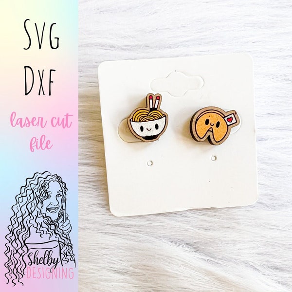 Kawaii Ramen Fortune Cookie Stud Earrings Glowforge Svg, Mix n Match Stud Earrings SVG File, Glowforge Laser Cut Stud Earrings Svg Files