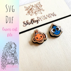 Série Mix n Match BFF | Boucles d'oreilles poisson Glowforge Svg, dessin animé poisson clown & boucles d'oreilles bleu Tang SVG, boucles d'oreilles Glowforge découpées au Laser