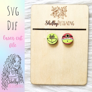 Cute Christmas Monster Circle Stud SVG Earrings, Glowforge SVG Stud Earring Files, Christmas Earrings SVG Files, Glowforge Svg File