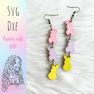 Cute Easter Bunny Dangle Earrings Svg File, Glowforge SVG Easter Earrings, Cute Easter Bunny Silhouette Earrings SVG, Laser Cut Svg Dxf File