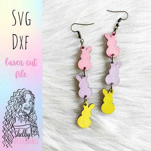 Cute Easter Bunny Dangle Earrings Svg File, Glowforge SVG Easter Earrings, Cute Easter Bunny Silhouette Earrings SVG, Laser Cut Svg Dxf File