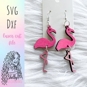 Cute Flamingo Dangles SVG Earrings, Glowforge SVG Earring Files, Flamingo Earrings SVG Files, Summer Svg Laser Cut Earrings Files, Flamingo