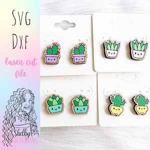 Kawaii Sukkulenten Ohrstecker Set SVG Ohrringe, süße Glowforge SVG Ohrring-Dateien, Kawaii Pflanzen Ohrringe SVG-Dateien, Pflanzen Ohrringe SVG-Dateien