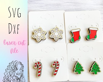 Christmas Cookies Stud Set SVG Earrings, Glowforge SVG Earring Files, Christmas Earrings SVG Files, Christmas Cookies Earrings Svg Files