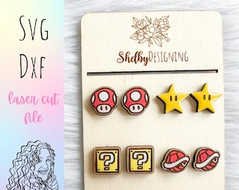 Cute Video Games Stud Earrings Glowforge Svg Bundle, Gamer Stud Earrings SVG File, Glowforge Laser Cut Earrings Svg Bundle, Nerd Earring SVG