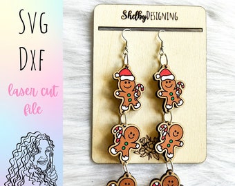 Gingerbread Man Dangle SVG Earrings, Glowforge SVG Christmas Earring Files, Cute Gingerbread Christmas Earrings Svg Files, Gingerbread Svg