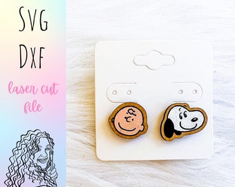 Cute Cartoon Boy & Dog Stud SVG Earrings, Glowforge SVG Stud Earring Files, Thanksgiving/Christmas Earrings SVG Files, Glowforge Earring Svg