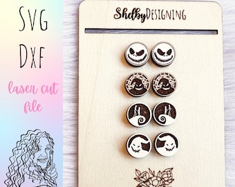 Nightmare At Christmas Stud Earring Set SVG FILE, Halloween Stud Earring Svg File, Spooky Earrings Svg, Skeleton Earrings Svg,