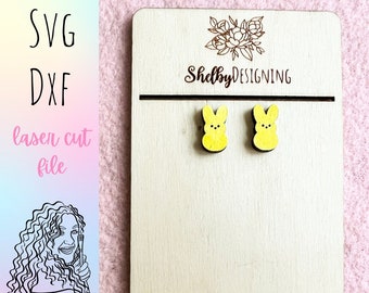 Svg Cute Easter Bunny Stud Earrings, Glowforge SVG Easter Earrings, Cute Easter Bunny Silhouette Earrings SVG, Laser Cut SVG Dxf File