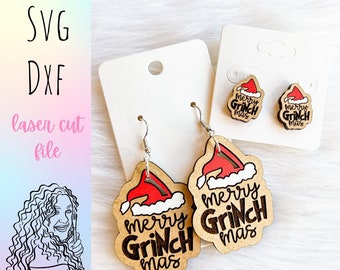 Merry Christmas Stud/Dangle SVG Earrings, Glowforge SVG Earrings Files, Christmas Earrings SVG Files, Green Monster Glowforge Svg Files