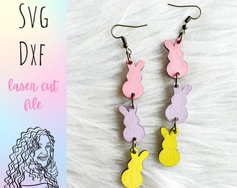 Cute Easter Bunny Dangle Earrings Svg File, Glowforge SVG Easter Earrings, Cute Easter Bunny Silhouette Earrings SVG, Laser Cut Svg Dxf File