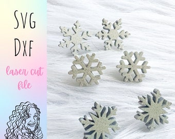 Svg Snowflake Stud Earring Bundle Svg File, Glowforge SVG Christmas Earring File, Cute Snowflake Winter Stud Earring Svg, Laser Cut Earring