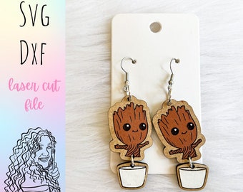Baby Plant Superhero Dangle Earrings Glowforge Svg Bundle, Superhero Dangle Earrings SVG File, Glowforge Laser Cut Svg File Earrings