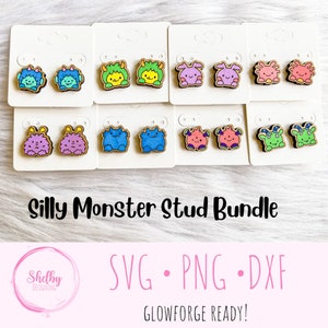 Silly Monster Stud Earrings Glowforge Svg File Bundle, Cute Monsters Stud Earrings SVG File, Glowforge Halloween Laser Cut Earrings Svgs