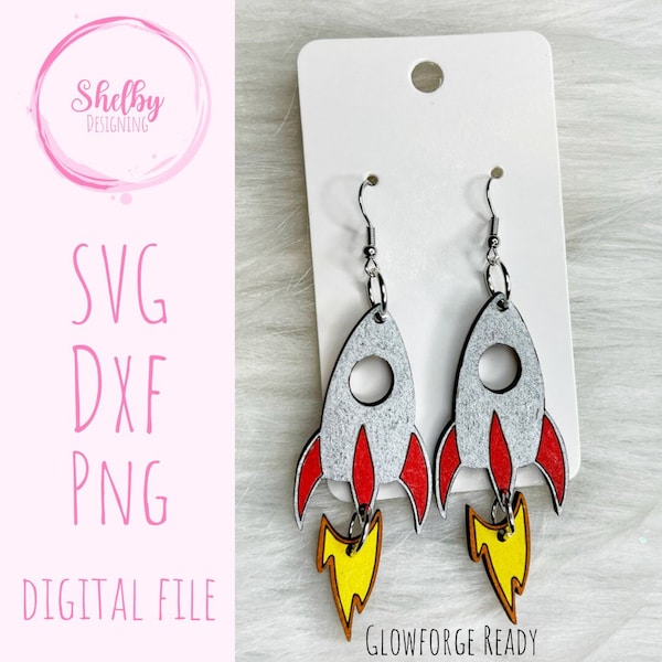 Rocketship SVG Earrings, Glowforge SVG Earring Files, Cute Science Earrings SVG Files, Laser Cut Earrings Files, Rocket Space Svg Earring