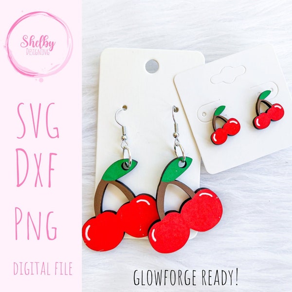Cute Cherry Dangle/Stud Earrings Glowforge Svg File, Cherry Earrings SVG, Glowforge Laser Cut Earrings, Cherry Dangle Earrings Svg File