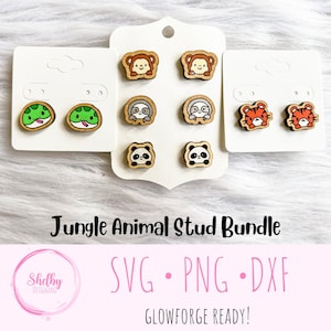 Cute Jungle Animal Stud Earrings Glowforge Svg Files, Animal Stud Earrings SVG File, Glowforge Laser Cut Earrings Svg Files, Snake Monkey