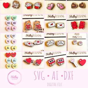 Valentines Day Stud Earrings SVG DXF Mega Bundle, Glowforge Stud Earrings Svg, Laser Cut Valentines Day Earrings Bundle, Earring Svg Bundle