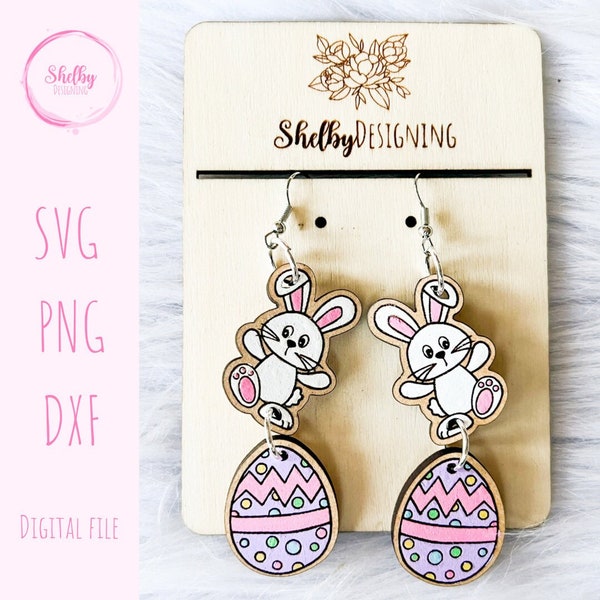 Svg Lindo conejito de Pascua y huevo colgar pendientes archivo, Glowforge SVG pendientes, conejo de Pascua huevo colgar pendientes SVG, láser corte SVG Dxf pendientes