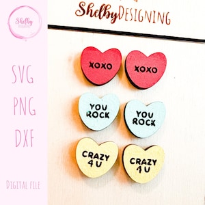 Candy Heart Stud Earring Set Svg, Valentines Day Stud Earrings SVG, Candy Heart Xoxo Stud Earring SVG DXF File, Glowforge Valentines Day Svg