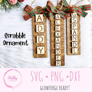 Mock Scrabble Name Christmas Ornament SVG File, Christmas Ornament Glowforge Laser Cut File, Ornament Svg Files, Glowforge Ornaments Svg