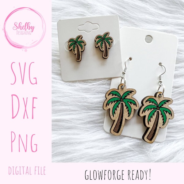 Palm Tree Stud/Dangle SVG Earrings, Glowforge SVG Earring Files, Summer Earrings SVG Files, Summer Palm Tree Laser Cut Earrings Files
