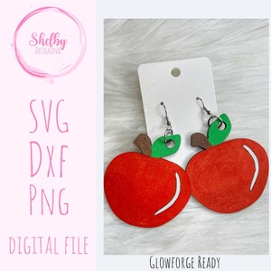 Teacher Red Apple SVG Earrings, Glowforge SVG Earring Files, Teacher Earrings SVG Files, Laser Cut Earrings Files, Teacher Apple Svg Earring