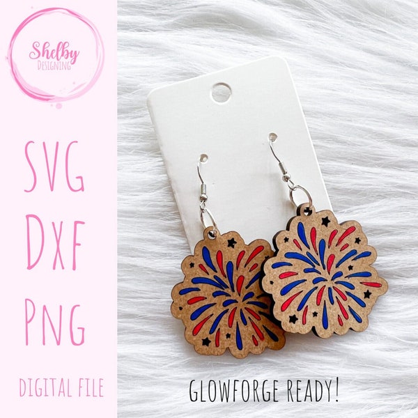 4th of July Fireworks SVG Earrings, Glowforge SVG Earring Files, Summer 4th of July Earrings SVG Files, Fireworks Laser Cut Earrings Files