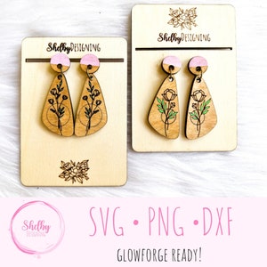 Minimalistic Line Art Floral Earring Set of 2 Svg File, Minimalistic Earring Set Svg, Glowforge Earrings Laser Cut Svg Files, Line Art Svg