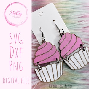 Lindo Cupcake SVG Pendientes, Glowforge SVG Earring Files, Cupcake Earrings SVG Files, Laser Cut Earrings Files, Lindo postre Colgado Svg Pendiente