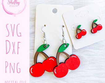 Leuke Cherry Dangle / Stud Oorbellen Glowforge Svg File, Cherry Oorbellen SVG, Glowforge Laser Cut Oorbellen, Cherry Bungel Oorbellen Svg File