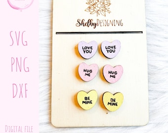 Candy Heart Stud Earring Set Svg, Valentines Day Stud Earrings SVG, Candy Heart Be Mine Earring SVG DXF File, Glowforge Valentines Day Svg