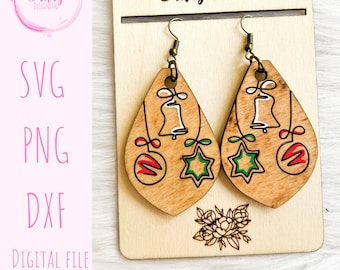 Christmas Line Art Ornament Earring Svg Glowforge Christmas Earrings Svg Simple Christmas Earrings Svg Christmas Laser Cut Earrings Svg