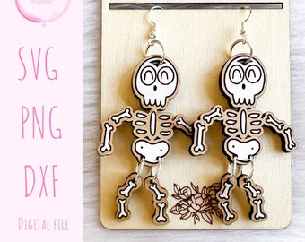 Cute Dangly Skeleton Earrings Glowforge SVG File, Halloween Skeleton Earrings SVG File, Glowforge Cute Halloween Earring Svg, Skeleton Svg