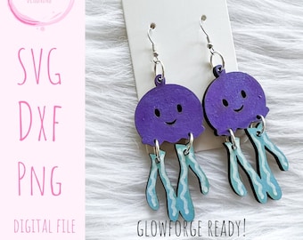 Cute Jellyfish Dangles SVG Earrings, Glowforge SVG Earring Files, Jellyfish Earrings SVG Files, Cute Ocean Svg Laser Cut Earrings Files