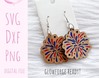 4th of July Fireworks SVG Earrings, Glowforge SVG Earring Files, Summer 4th of July Earrings SVG Files, Fireworks Laser Cut Earrings Files