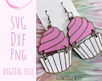 Cute Cupcake SVG Earrings, Glowforge SVG Earring Files, Cupcake Earrings SVG Files, Laser Cut Earrings Files,Cute Dessert Dangle Svg Earring