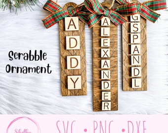 Mock Scrabble Name Christmas Ornament Glowforge Laser Cut SVG DXF File