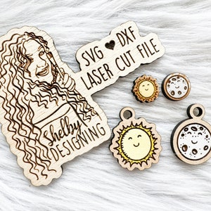 Kawaii Sun & Moon Stud/Dangle Earring Svg Dxf-bestand | Glowforge Total Eclipse 2024 Lasergesneden bestand | Zon maan oorbellen Svg Dxf Lasergesneden