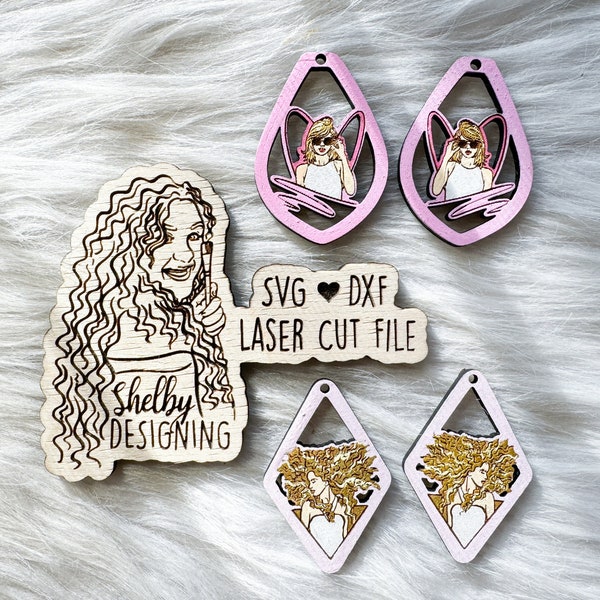 Detailed Taylor Inspired Dangle Earrings Duo Svg Dxf File | Glowforge Taylor Swft Laser Cut File | Singer Popstar Dangle Earring Svg Laser