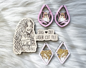 Pop Singer Inspired Dangle Earrings Duo Svg Dxf File | Glowforge Swifty Laser Cut File | Singer Popstar Dangle Earring Svg Laser